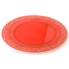 Piatto Plastica Tondo Rigida "Lace" Arancione 19cm (4 Pezzi)