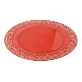 Piatto Plastica Tondo Rigida "Lace" Arancione 23cm (4 Pezzi)