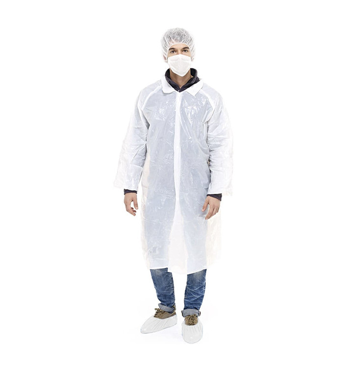 Kit di protezione Polietilene 3 pezzi + mascherine Bianco (100 Kits) Kit di protezione Polietilene 3 pezzi + mascherine Bianco (100 Kits)
