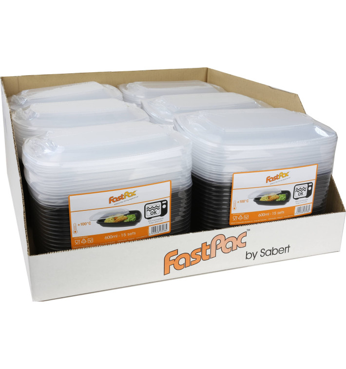 Contenitori PP Nero e Coperchio 600ml 230x170x60mm (15 Pezzi) Contenitori PP Nero e Coperchio 600ml 230x170x60mm (15 Pezzi)