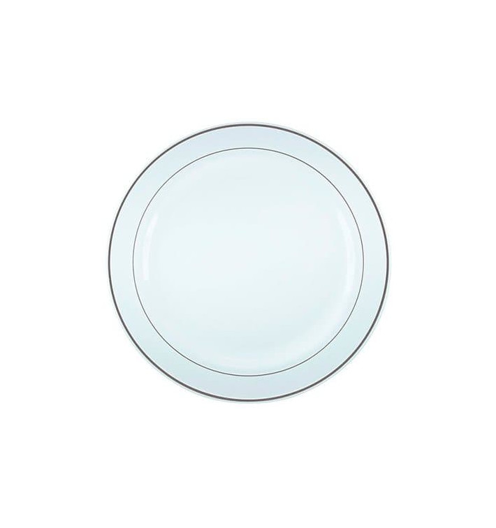 Piatto Plastica Rigida con Bordo Argento 19cm (10 Pezzi) Piatto Plastica Rigida con Bordo Argento 19cm (10 Pezzi)