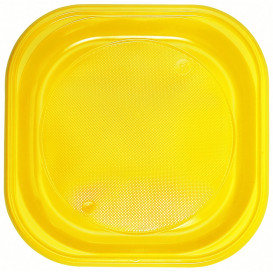 Piatto di Plastica PS Piazza Piano Giallo 200x200mm (30 Pezzi)