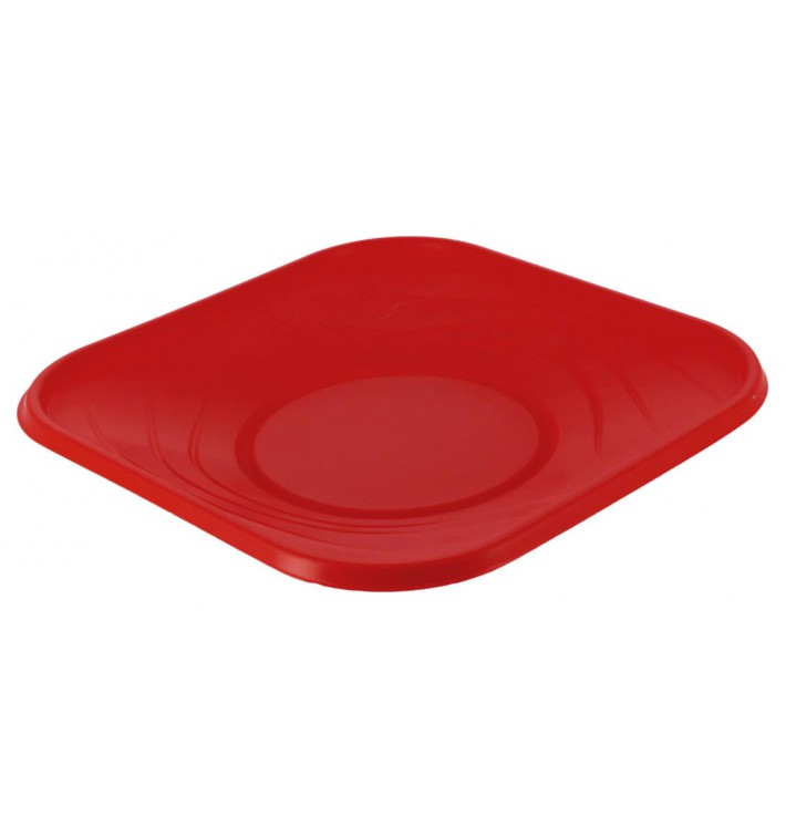 Piatto di Plastica PP "X-Table" Piazza Piano Rosso 180mm (120 Pezzi)