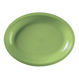 Vassoio Plastica Ovale Verde Acido Round PP 315x220mm (25 Pezzi)