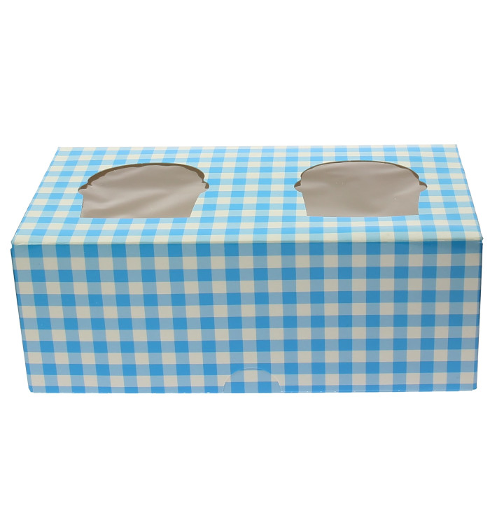 Scatola 2 Cupcakes con Inserto 19,5x10x7,5cm Blu (160 Pezzi)