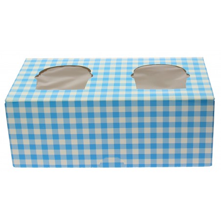 Scatola 2 Cupcakes con Inserto 19,5x10x7,5cm Blu (160 Pezzi)
