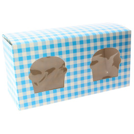 Scatola 2 Cupcakes con Inserto 19,5x10x7,5cm Blu (20 Pezzi)