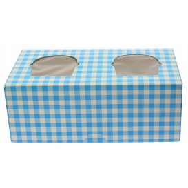 Scatola 2 Cupcakes con Inserto 19,5x10x7,5cm Blu (20 Pezzi)