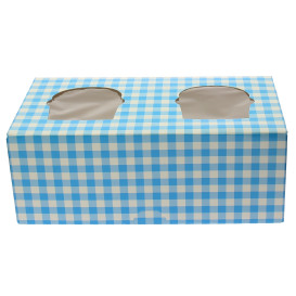 Scatola 2 Cupcakes con Inserto 19,5x10x7,5cm Blu (20 Pezzi)