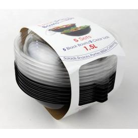 Ciotole di Plastica Nero con Coperchio 1500ml Ø230mm (5 Pezzi)