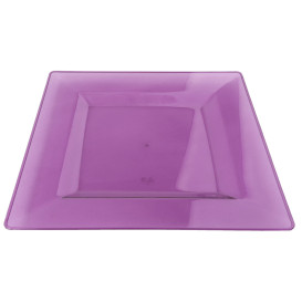 Piatto Plastica Rigida Quadrato Melanzana 20x20cm (4 Pezzi)