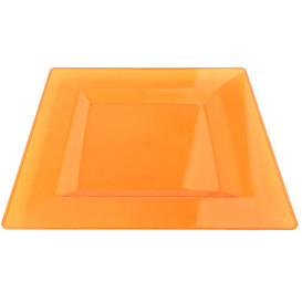 Piatto Plastica Rigida Quadrato Arancione 20x20cm (4 Pezzi)