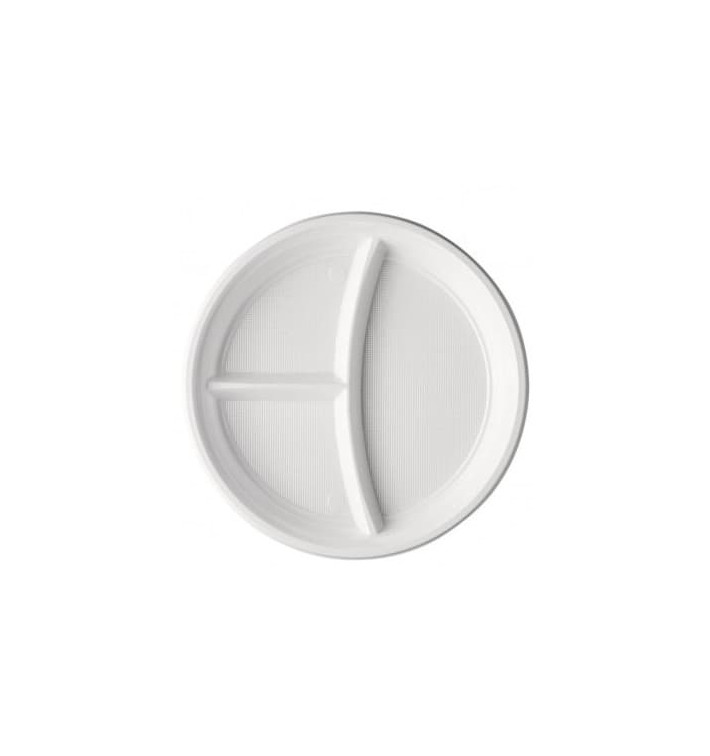 Piatto di Plastica PS 3 Scomparti Bianco 220mm (1400 Pezzi) Piatto di Plastica PS 3 Scomparti Bianco 220mm (1400 Pezzi)