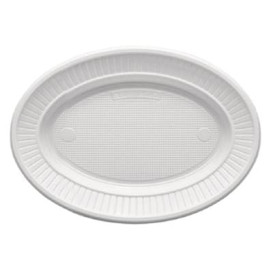Piatto di Plastica PS Ovale Piano Bianco (100 Pezzi)