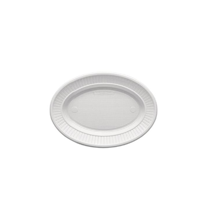 Piatto di Plastica PS Ovale Piano Bianco (100 Pezzi) Piatto di Plastica PS Ovale Piano Bianco (100 Pezzi)