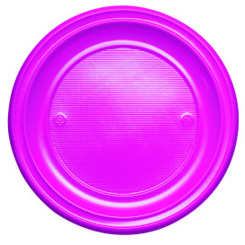 Piatto di Plastica PS Piano Fucsia Ø220mm (30 Pezzi)