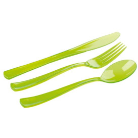 Set Posate Plastica Forchetta, Coltello, Cucchiaio Verde (20 Kits)