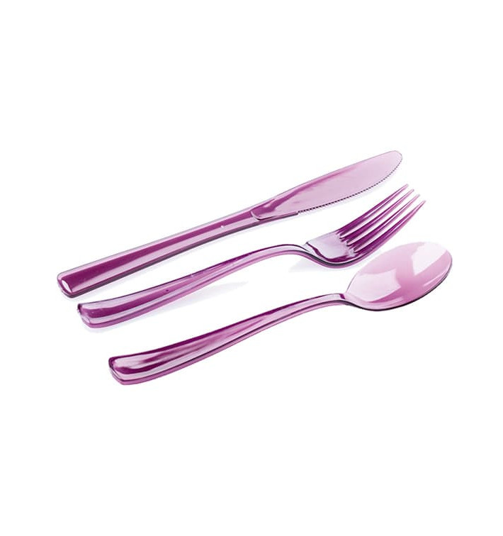 Set Posate Plastica Forchetta, Coltello, Cucchiaio Prugna (1 Kit) Set Posate Plastica Forchetta, Coltello, Cucchiaio Prugna (1 Kit)