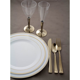 Piatto Plastica Rigida con Bordo Oro 23cm (20 Pezzi)