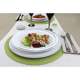 Piatto Plastica Rigida Fondo Bordo Argento 23cm (20 Pezzi)