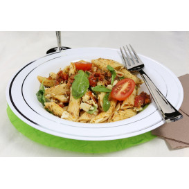 Piatto Plastica Rigida Fondo Bordo Argento 23cm (20 Pezzi)