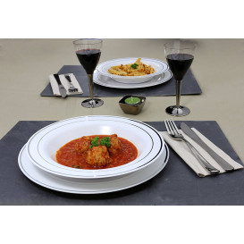 Piatto Plastica Rigida Fondo Bordo Argento 23cm (200 Pezzi)