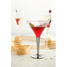 Coppa di Plastica Cocktail con Gambo Argento 100 ml (6 Pezzi)