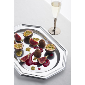 Vassoio di Plastica Ottagonale Argento 55X38 cm (50 Pezzi)