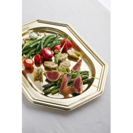 Vassoio di Plastica Ottagonali Oro 46X30 cm (5 Pezzi)