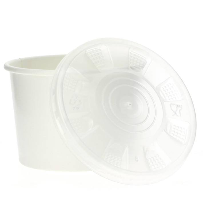Coppette di Carta Bianca con Coperchio PP 250ml (250 Pezzi) Coppette di Carta Bianca con Coperchio PP 250ml (250 Pezzi)