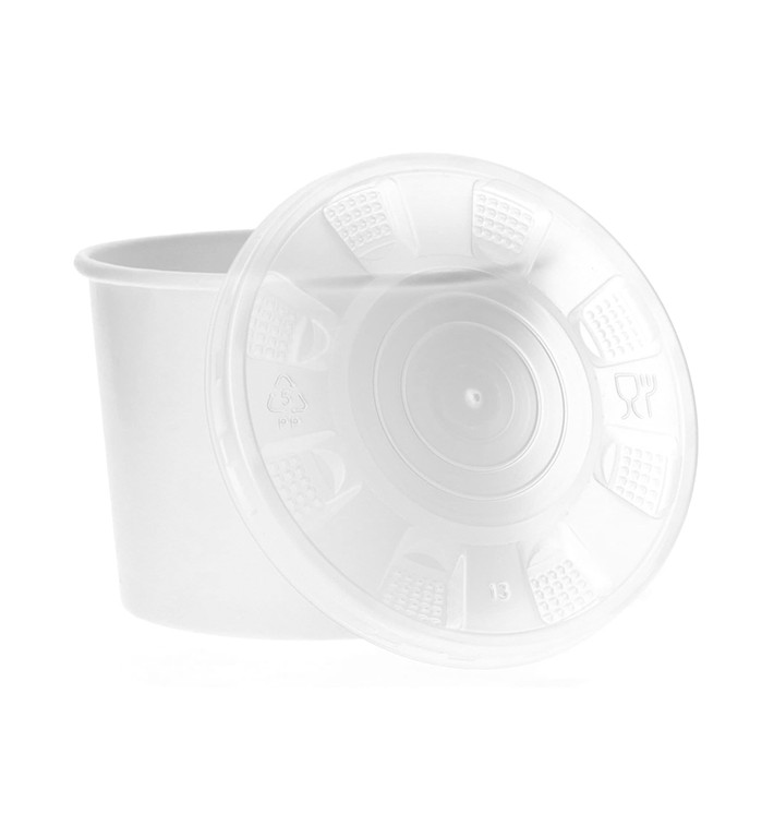 Coppette di Carta Bianca con Coperchio PP 350ml (50 Pezzi) Coppette di Carta Bianca con Coperchio PP 350ml (50 Pezzi)