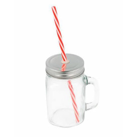 Caraffa di Vetro con Coperchio e Cannuccia 450 ml (1 Pezzi)