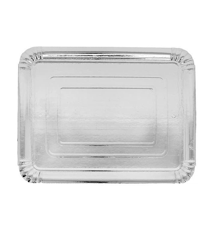 Vassoio di Cartone Rettangolare Argento 22x28 cm (100 Pezzi) Vassoio di Cartone Rettangolare Argento 22x28 cm (100 Pezzi)
