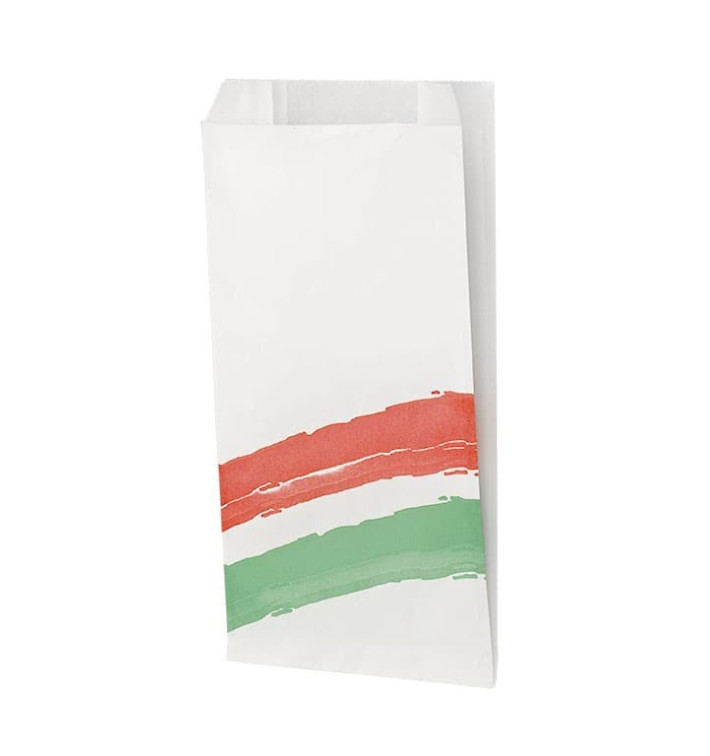 Sacchetto per Hamburger Antigrasso Strisce 14+7x27cm (125 Pezzi) Sacchetto per Hamburger Antigrasso Strisce 14+7x27cm (125 Pezzi)