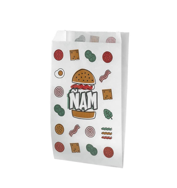 Sacchetto per Hamburger Antigrasso Ñam 14+7x27cm (1000 Pezzi) Sacchetto per Hamburger Antigrasso Ñam 14+7x27cm (1000 Pezzi)