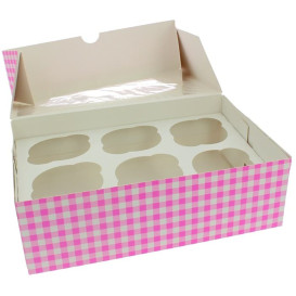 Scatola 6 Cupcakes con Inserto 24,3x16,5x7,5cm Rosa (20 Pezzi)