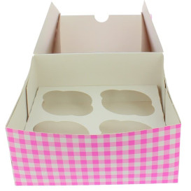 Scatola 4 Cupcakes con Inserto 17,3x16,5x7,5cm Rosa (140 Pezzi)