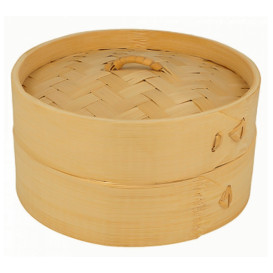 Cestello Cottura a Vapore Bambù con Coperchio Ø15x8cm (100 Pezzi)
