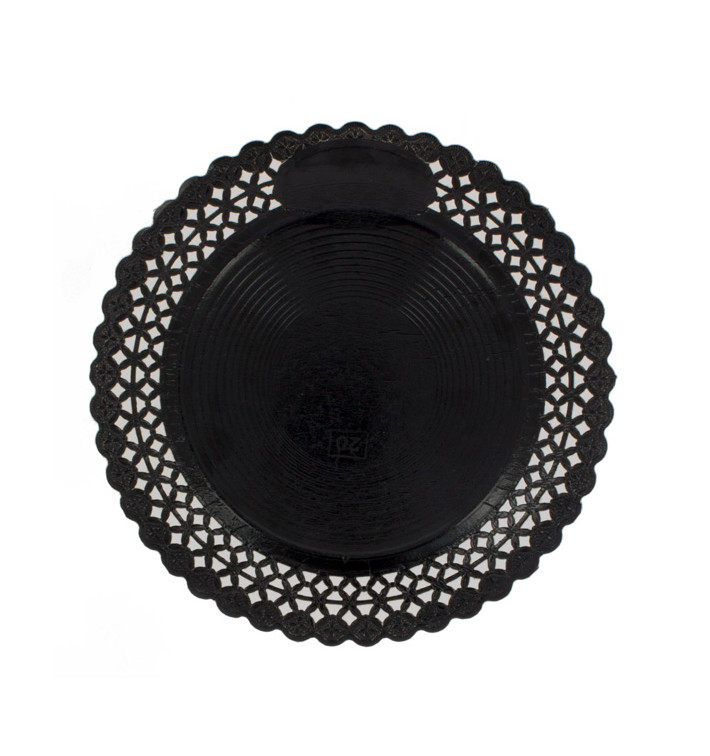 Piatto di Carta Tondo Centrino Nero 20 cm (50 Pezzi) Piatto di Carta Tondo Centrino Nero 20 cm (50 Pezzi)