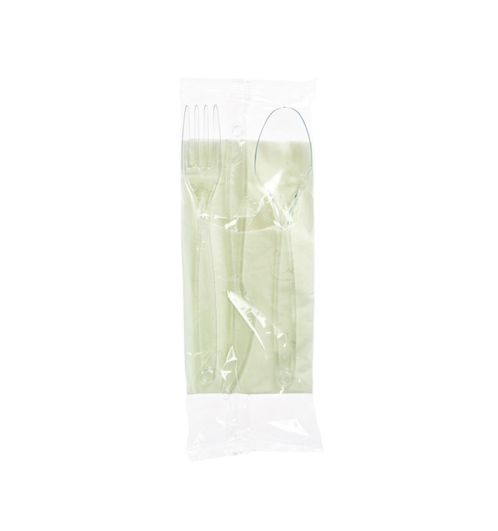 Set Posate Forchetta, Cucchiaio, Coltello e Tovagliolo Trasp. (500 Pezzi) Set Posate Forchetta, Cucchiaio, Coltello e Tovagliolo Trasp. (500 Pezzi)