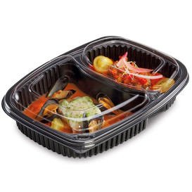 Contenitori Rettangolare Plastico PP 2SC Nero 1250ml 255x189x45mm (320 Pezzi)