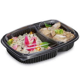 Contenitori Rettangolare Plastico PP 2SC Nero 1250ml 255x189x45mm (320 Pezzi)