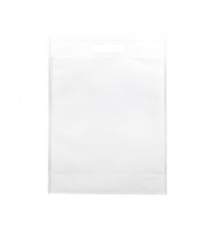 Sacchetto TNT Manico Fustellato Bianco 30+10x40cm (200 Pezzi) Sacchetto TNT Manico Fustellato Bianco 30+10x40cm (200 Pezzi)