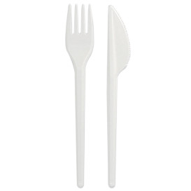 Set Posate di Plastica Forchetta e Coltello Bianco (500 Pezzi)