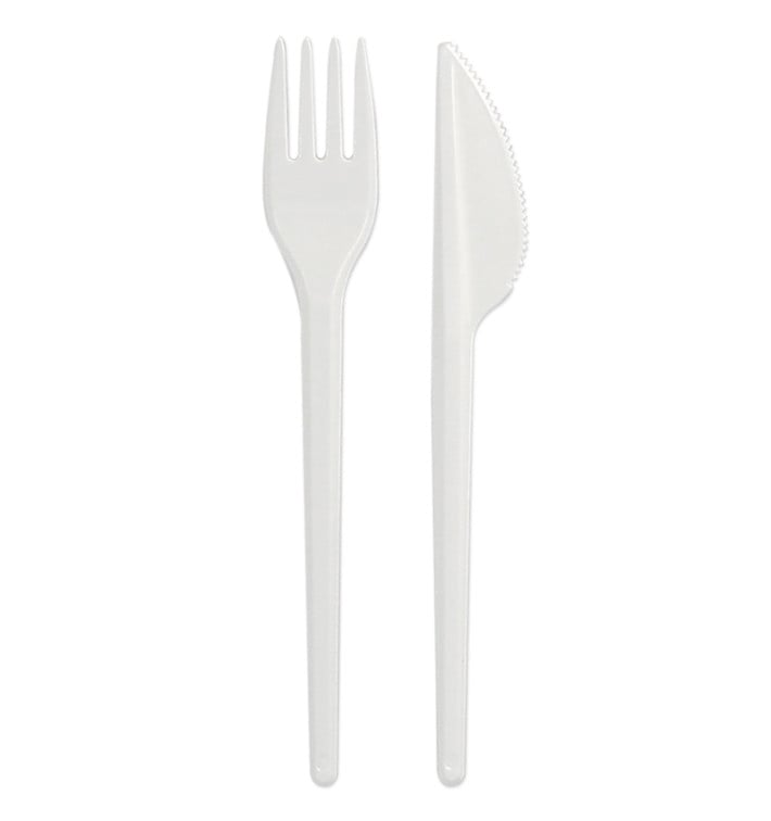 Set Posate di Plastica Forchetta e Coltello Bianco (500 Pezzi) Set Posate di Plastica Forchetta e Coltello Bianco (500 Pezzi)