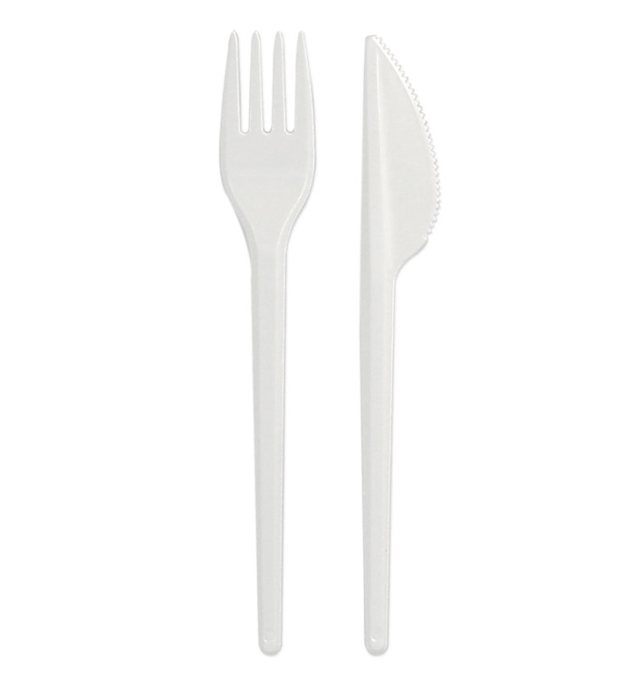 Set Posate di Plastica Forchetta e Coltello Bianco (25 Pezzi) Set Posate di Plastica Forchetta e Coltello Bianco (25 Pezzi)