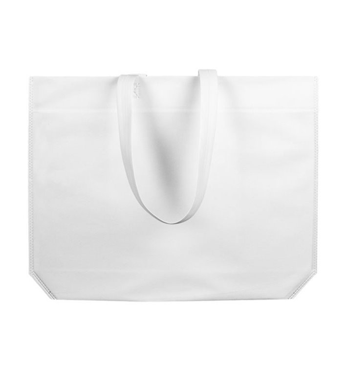 Sacchetto TNT Manico Lungo Bianco 48+10x35cm (200 Pezzi) Sacchetto TNT Manico Lungo Bianco 48+10x35cm (200 Pezzi)