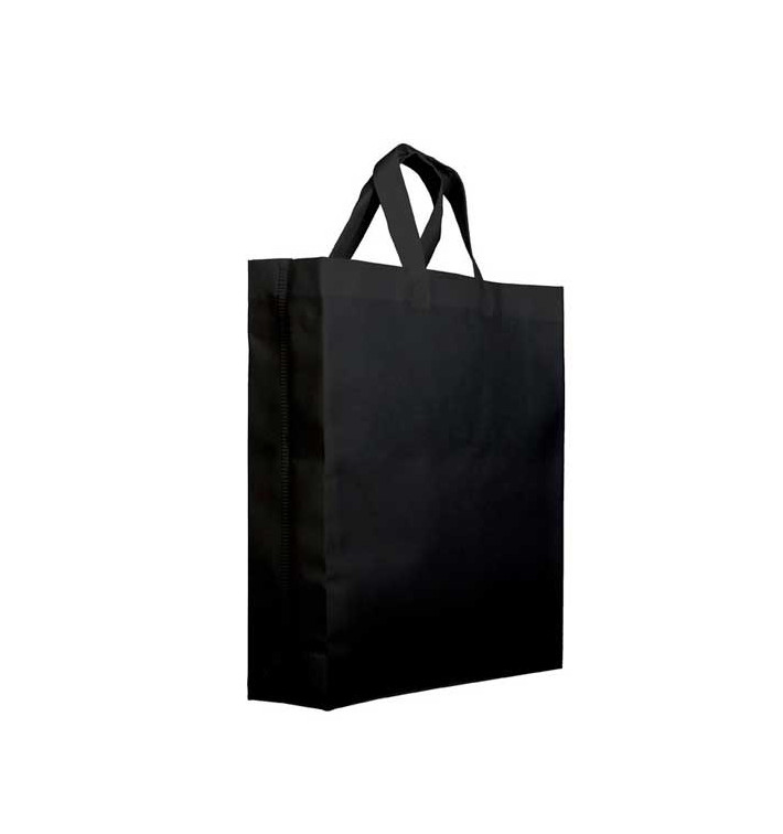 Sacchetto PREMIUM Non Tessuto Manico Corto Nero 25+10x30cm (25 Pezzi)