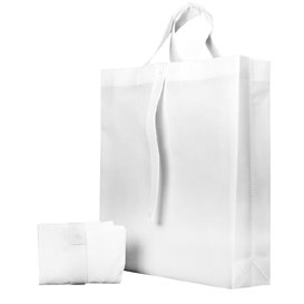 Sacchetto PREMIUM Pieghevole Non Tessuto Manico Corto Bianco 40+15x40cm (25 Pezzi)
