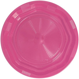 Piatto Fondi Plastica Tondo Rigida Ottogonale Rosa Ø220 mm (250 Pezzi)